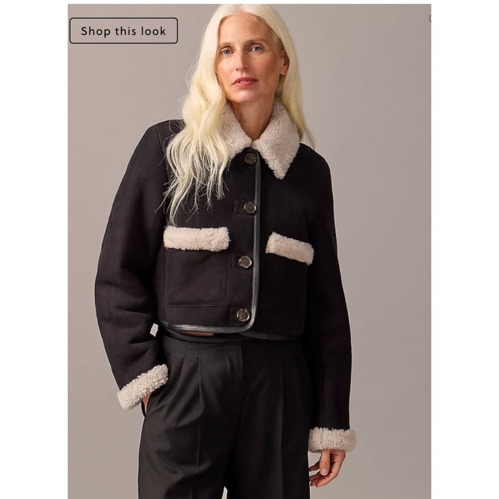 J.Crew $950 Collection Limited Edition Cropped Shearling Jacket Size S BV677 - Picture 3 of 12